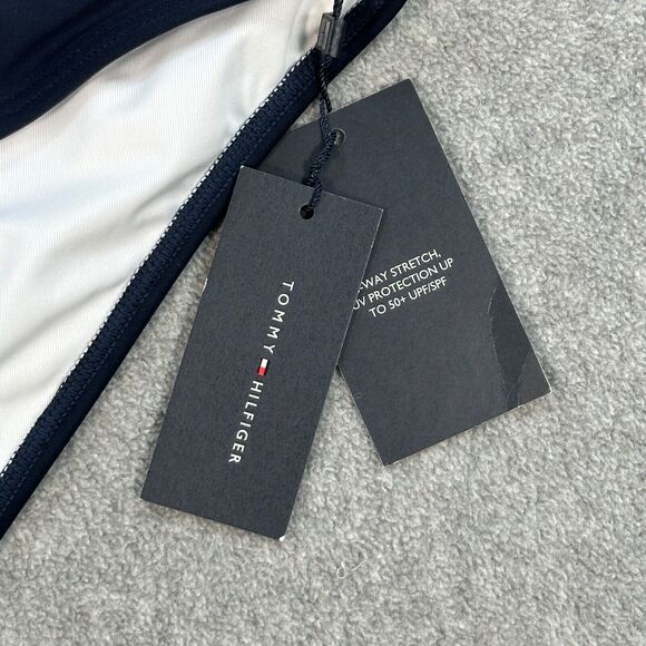 Tommy Hilfiger Colorblock V-Cut Swim Bikini Bottoms Women's Small Navy White New - Picture 4 of 8